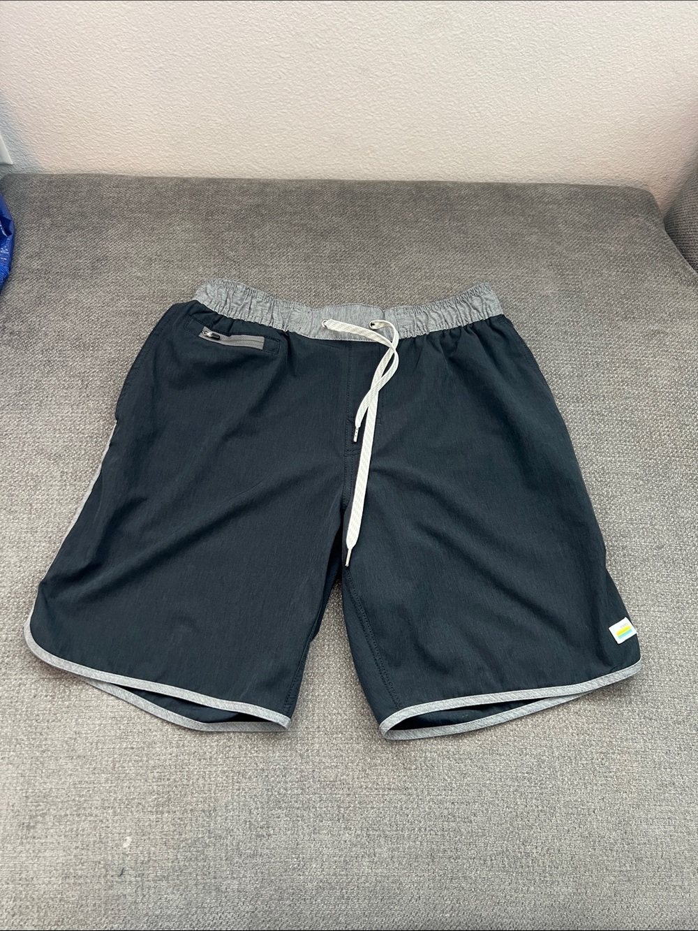 Vuori Black Athletic Shorts with Gray Waistband and Trim